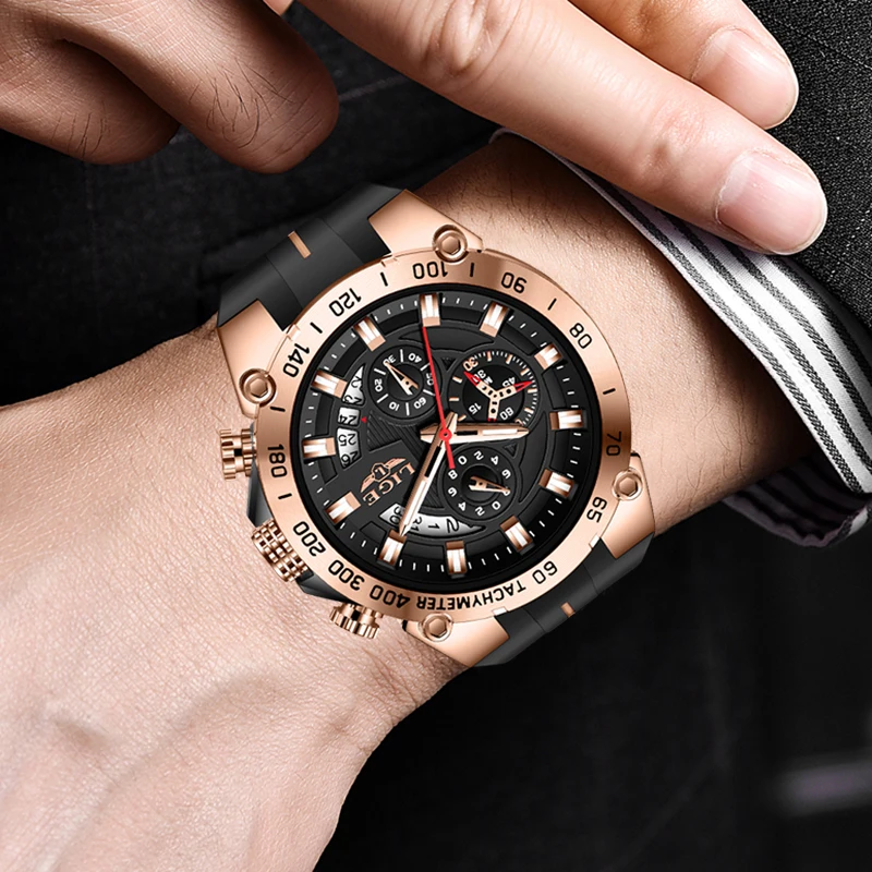 LIGE Mens Watches Top Brand Luxury Silicone Military Watch For Men Fashion Big Dial Waterproof Quartz Chronograph Reloj Hombre