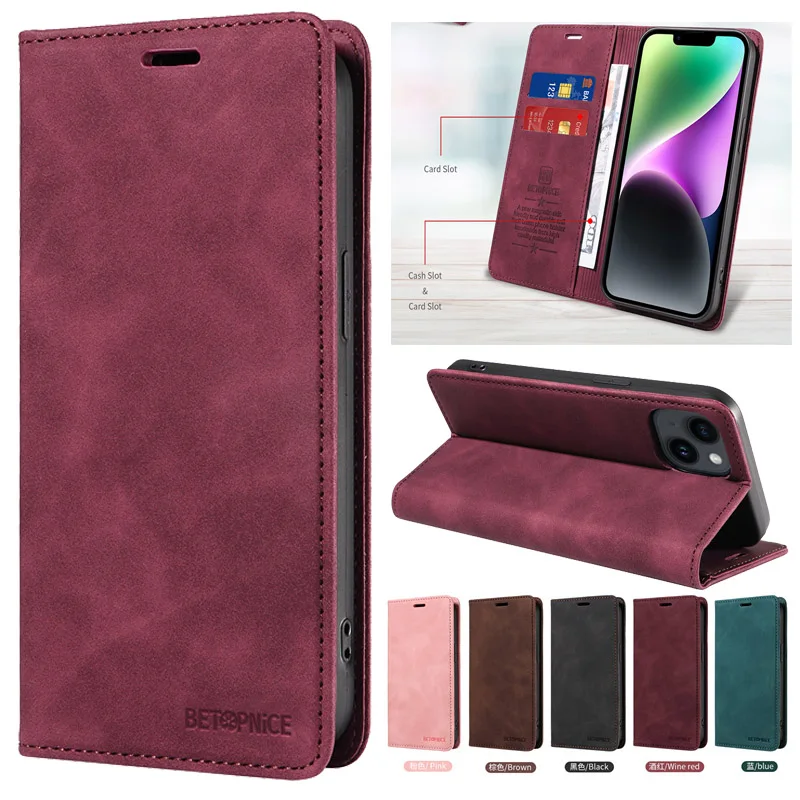 Magnetic Leather Wallet Flip Case with Stand - Premium Book Cover
