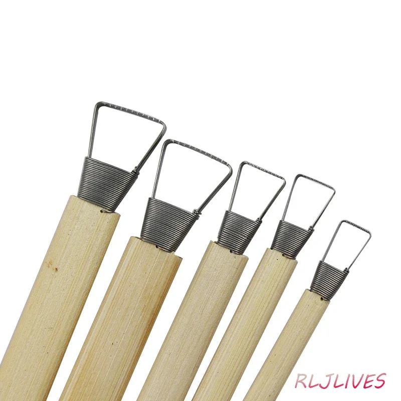5Pcs Clay Sculpture Scraper Pottery Sculpting Tools Toothed Pottery Clay Scraper Bamboo Handle Sculpting Tools