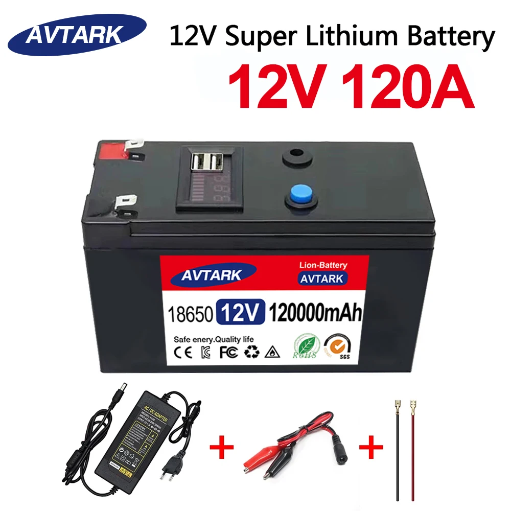 12V Batterij 120ah 18650 Lithium Batterij Oplaadbare Batterij Voor Zonne-Energie Elektrische Voertuig Accu + 12.6v3a-lader