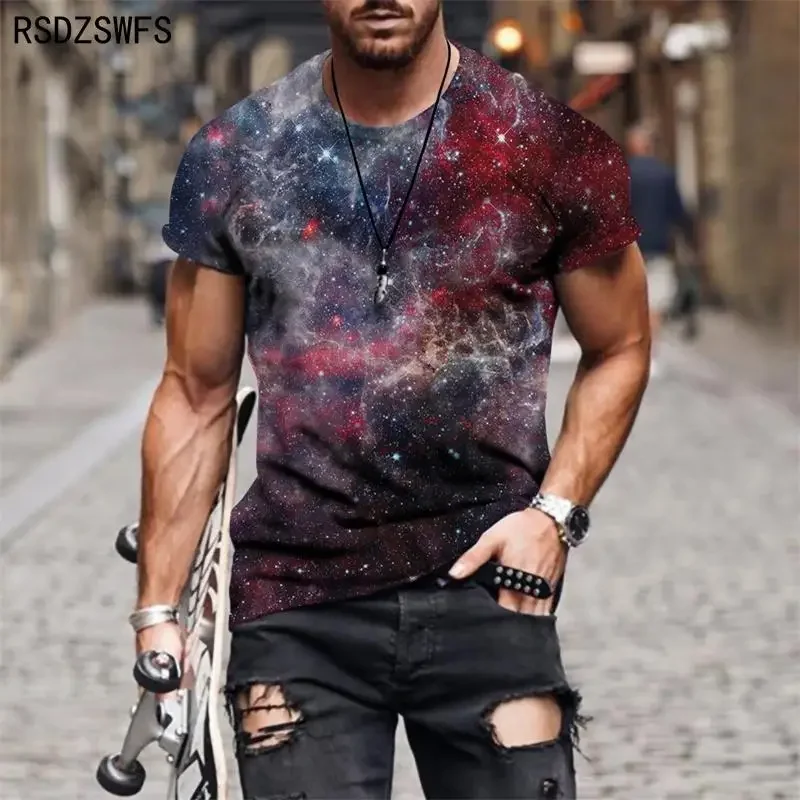 

2024 Summer New Hot Galaxy 3d Printed Men's T-shirt Large Size Relaxed Comfortable Breathable Fashion Casual Shirt