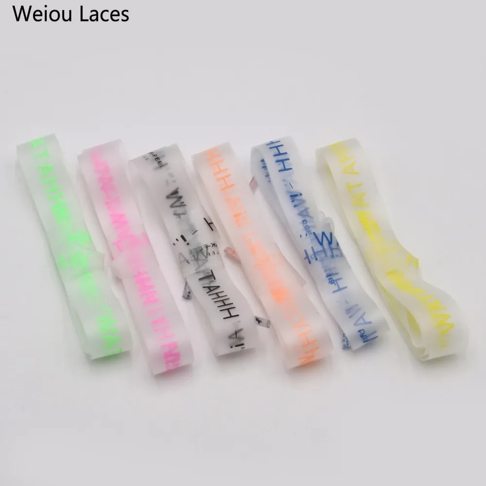 Weiou Hot Style Fashion Clothing 15mm Waterproof Ribbon Printing WATAHHH Flat PVC Laces Transparent Matte Tape Shoelace Cap Rope