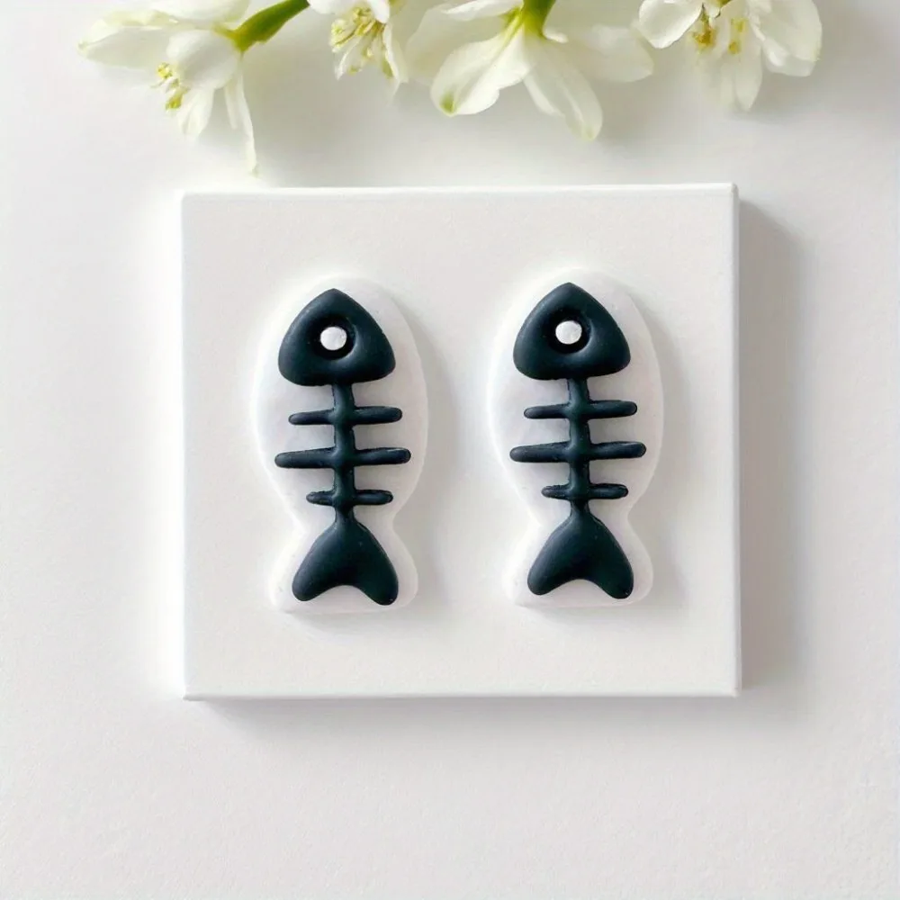 2Pcs 물고기 뼈 폴리머 클레이 커터 3D 인쇄 바다 테마 귀걸이 펜던트 DIY 수제 보석 만들기 도구
