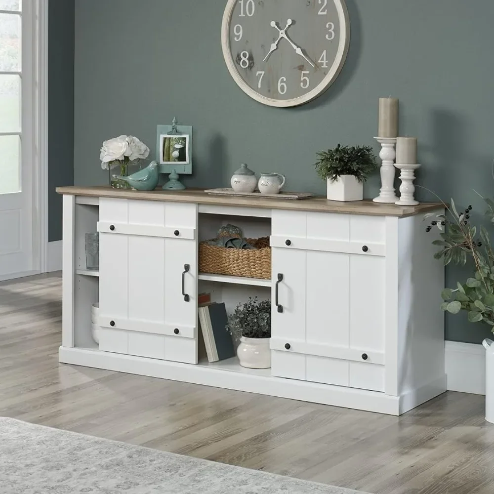 

Sauder Misc Entertainment Farmhouse TV Stand, L: 62.44" x W: 16.77" x H: 28.54", Soft White Finish