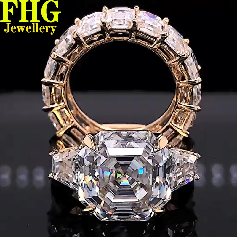 

luxury 4Carat Asscher shape set Ring 18K Au750 White Gold Ring DVVS Moissanite Diamonds Wedding Party Engagement Anniversary Rin