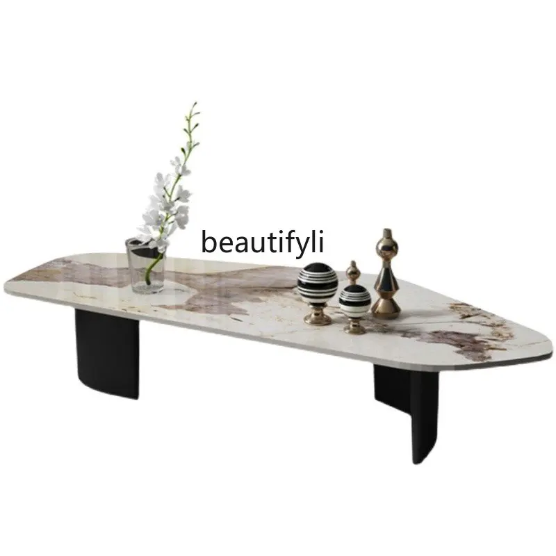 

Italian Shaped Marble Coffee Table Designer Post-Modern Minimalist Rectangular Tea Table Baking Paint for Metal Side Table