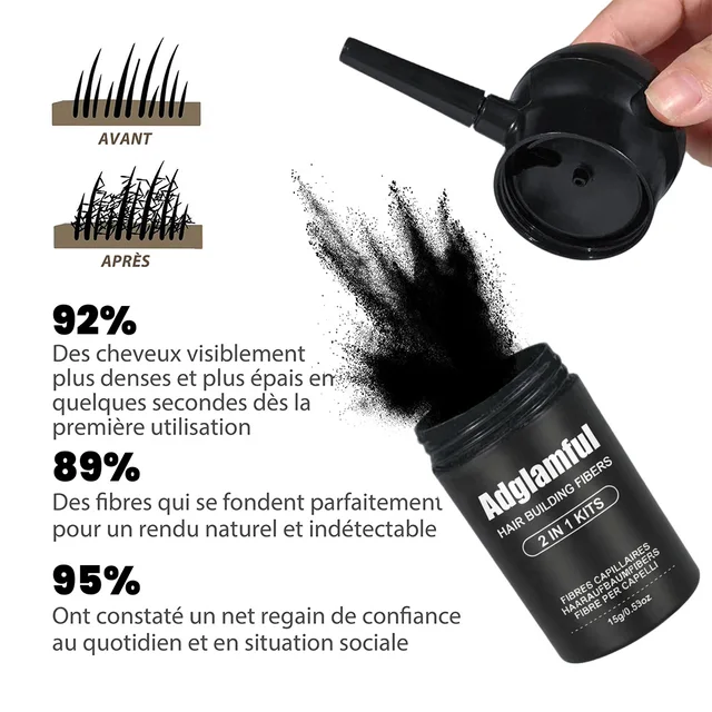 Adglamful Fibers capillaires (15g) – Volume instantané 10sec, applicateur en spray pour cheveux clairsemés |   Couverture invisible et uniforme 1