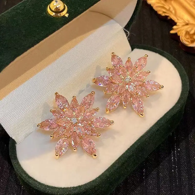 Роскошные серьги в виде цветка с кристаллами и бриллиантами для женщин, изысканная бижутерия, свадебное украшение, помолвка, 1 пара