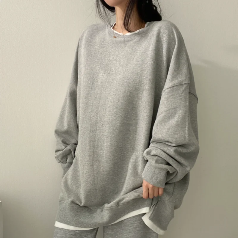ZOUXO Sweatshirt Women 2023 Spring Autumn Kpop Loose Cotton Sweatshirt Solid Color Versatile Clothes