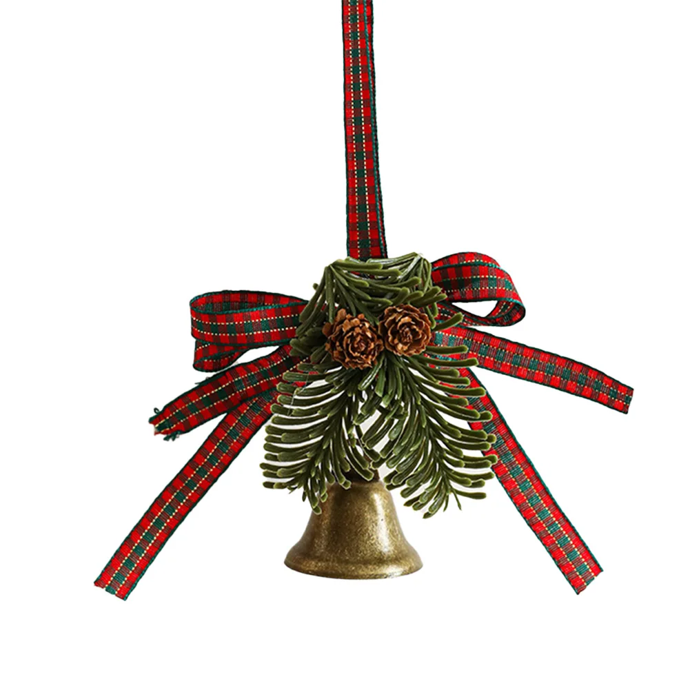thumbnail image 1 of Adorno de campana de Navidad, campana de cobre, lazo, piñas, colgante de Navidad, corona colgante, decoración navideña para el hogar, 1 of 5