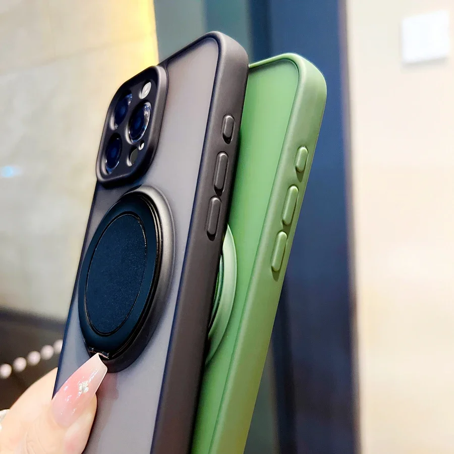 Magnetic Metal Ring Holder with Kickstand for iPhone - Silicone Protective Case