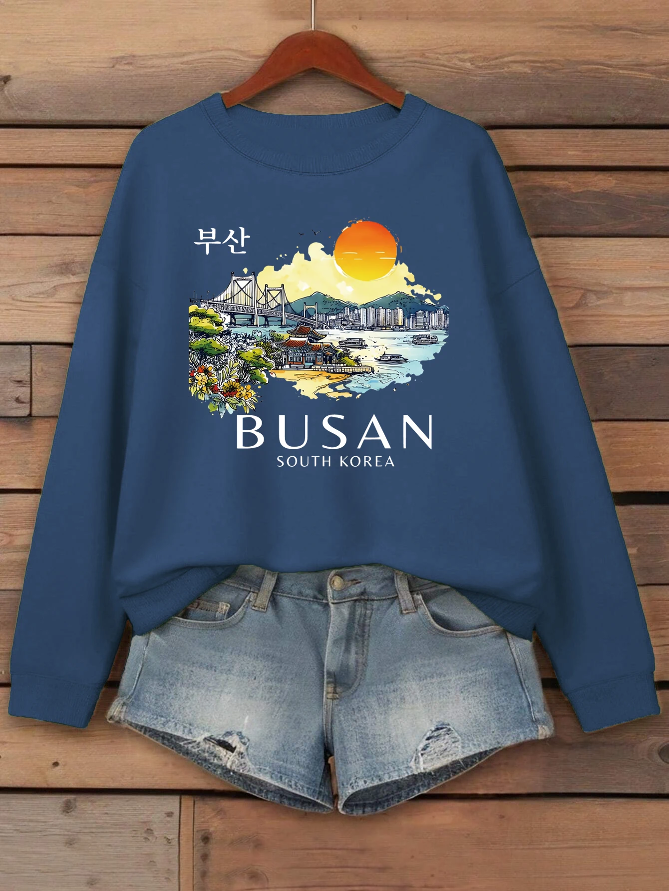 Busan Südkorea Druck Frauen Sweatshirt Fleece Bequeme Pullover Herbst Oansatz Streetwear Lose Beiläufige Frau Kleidung – Detail 18