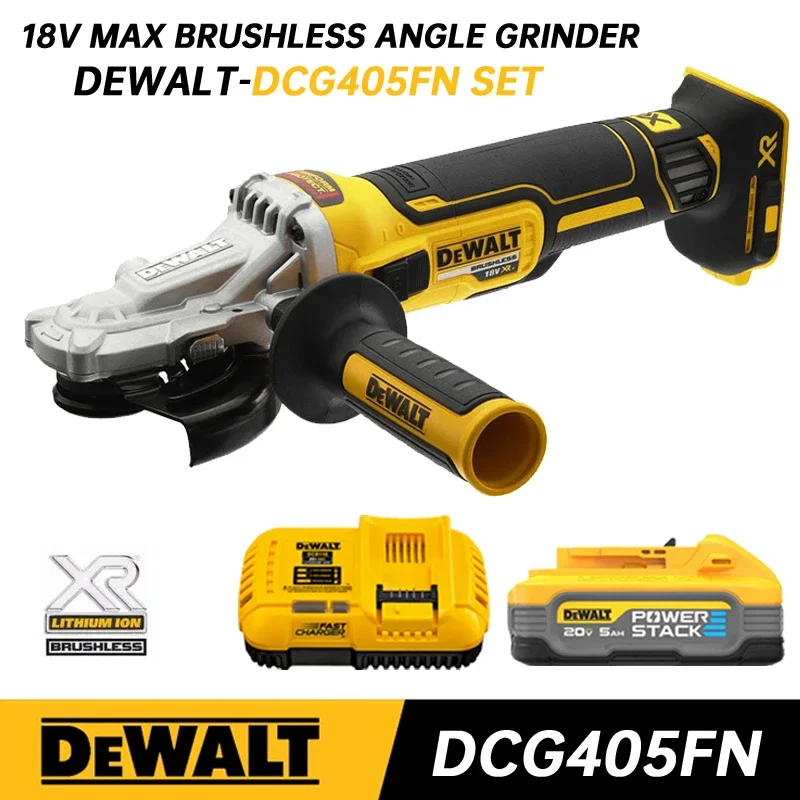 DEWALT Angle Grinder 18V Brushless Motor Cutting Machine Kits 125mm Rechargeable Cordless Handheld Polishing Machine DCG405FN dewalt dcg405fn angle grinder xr 125mm 18v brushless lithium charged industrial special polishing flat head power bare tool