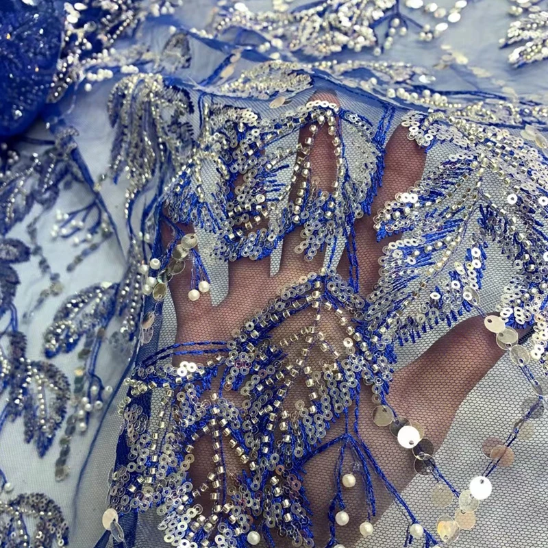 

Вышитая бисером африканская Кружевная Ткань 5 ярдов 2022 высокое качество швейцарская вышивка французское Тюлевое вечерние жево нигериана ткань для вечернего платья TS9860