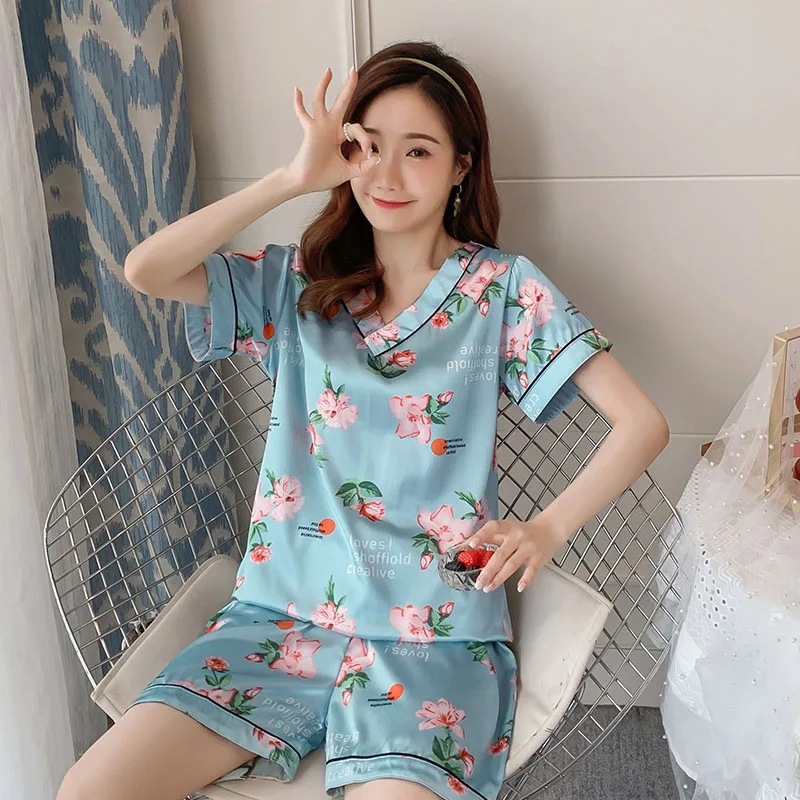 WAVMIT Short Sleeve Pajamas Silk Set 2 