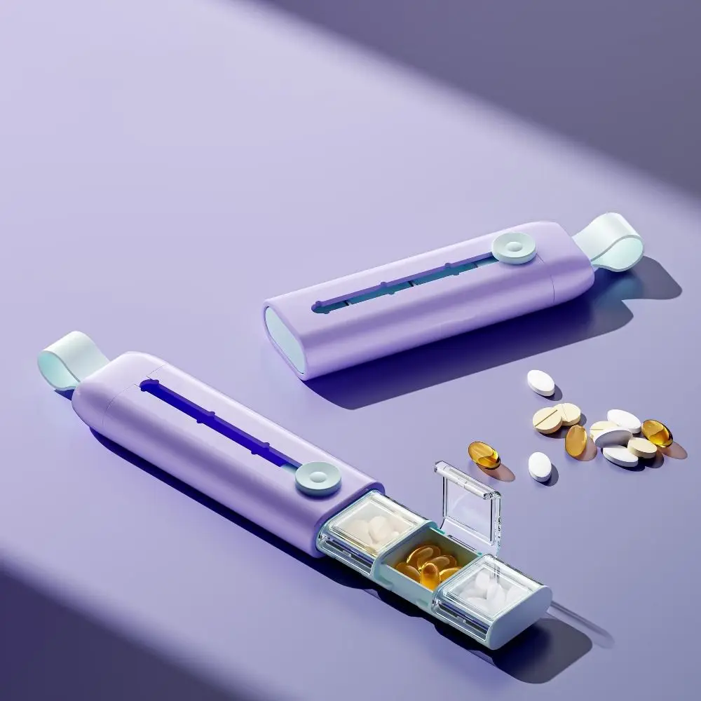 Portable Plastic Divided Pill Box Push Pull Style 3 Grids Pill Storage Box with Lid Medicine Case Daily