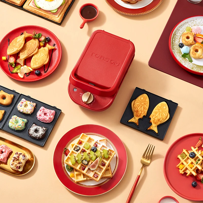 650W Electric Sandwich Maker Waffle Maker Toaster Baking Multifunction Breakfast Machine Takoyaki Donuts Sandwichera 220V 4