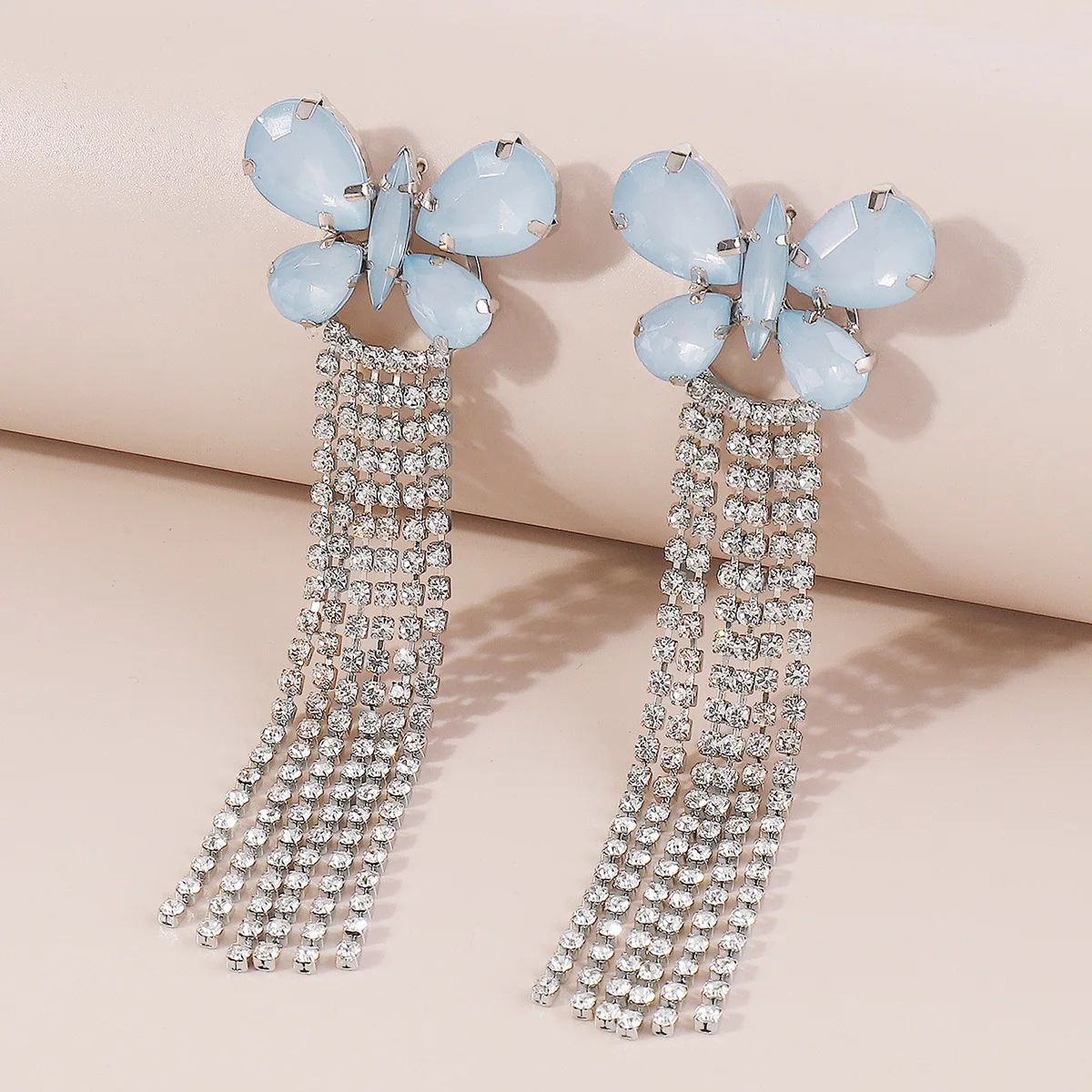 

Pink Blue Resin Crystals Lovely Butterfly Tassel Drop Earrings For Women Korea Earring Jewelry