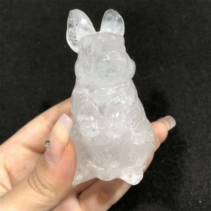 

8CM Natural Clear Quartz Rabbit Figurine Crystal Carved Statue Animal Home Ornament Art Collectible Gift Room Decor