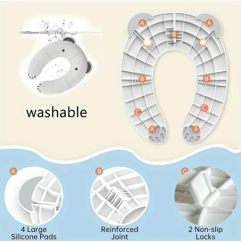 1pcs Bear Design Foldable Travel Potty Seat for Kids Portable Toilet Training Seat with Non-Slip soft glue Pad PP Material