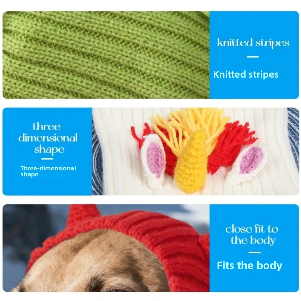 Cute Warm Dog Head Cover Soft Cartoon Pet Knitted Hat Comfortable Fashion Dog Decorative Hat For Dogs