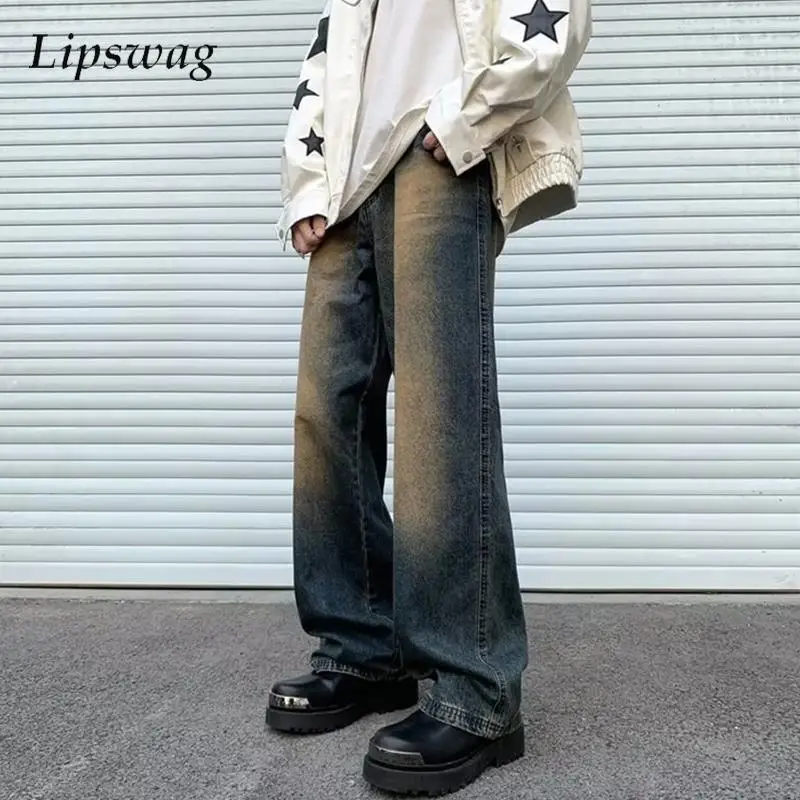 

Y2K Men Jeans Fashion Washed Design Gradient Color Denim Trousers 2023 Autumn Mens Streetwear Vintage Loose Straight Jean Pants