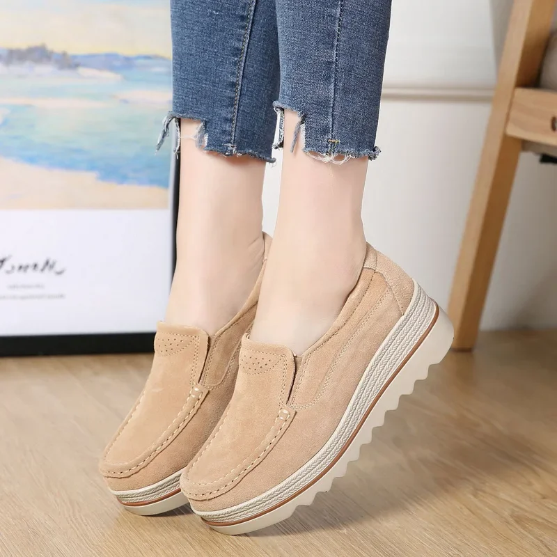 Women's Platform Slip On Flats Moccasin Shoes with Patchwork main image 0