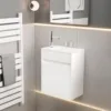 16"Small Bathroom Vanity Sink Combo,Wall Mounted Floating Cabinet W/Resin Basin Sink Top,Chrome Water Save Faucet & Pop Up Drain 2