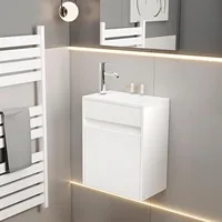 16"Small Bathroom Vanity Sink Combo,Wall Mounted Floating Cabinet W/Resin Basin Sink Top,Chrome Water Save Faucet & Pop Up Drain 2