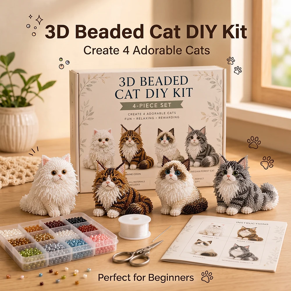 Deluxe 3D Beaded Cat DIY Kit: Creative Ornament Crafting Experience