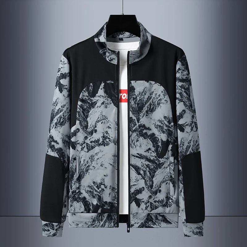 Spring New Large Jacket Men's Fashion Leisure Outdoor Sports Jacket Polar Snow Mountain Printed Thin Jacket M-7XL