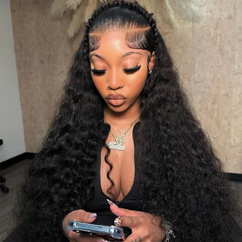 200 Density 40 Inch Water Deep Wave 13x4 13x6 Hd Lace Frontal Wigs Human Hair Pre Plucked Glueless Wigs for Women Natural Black 1