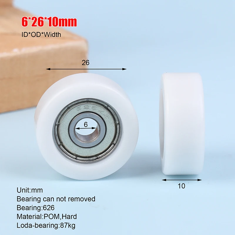 Timing Belt Pulley Fixed Pulley Timing Pulley Belt Pulley 6*26*10mm Plastic Nylon Pulley POM Roller Ball Bearing Pulley Sliding Converyor Wheel Bearing Wheel