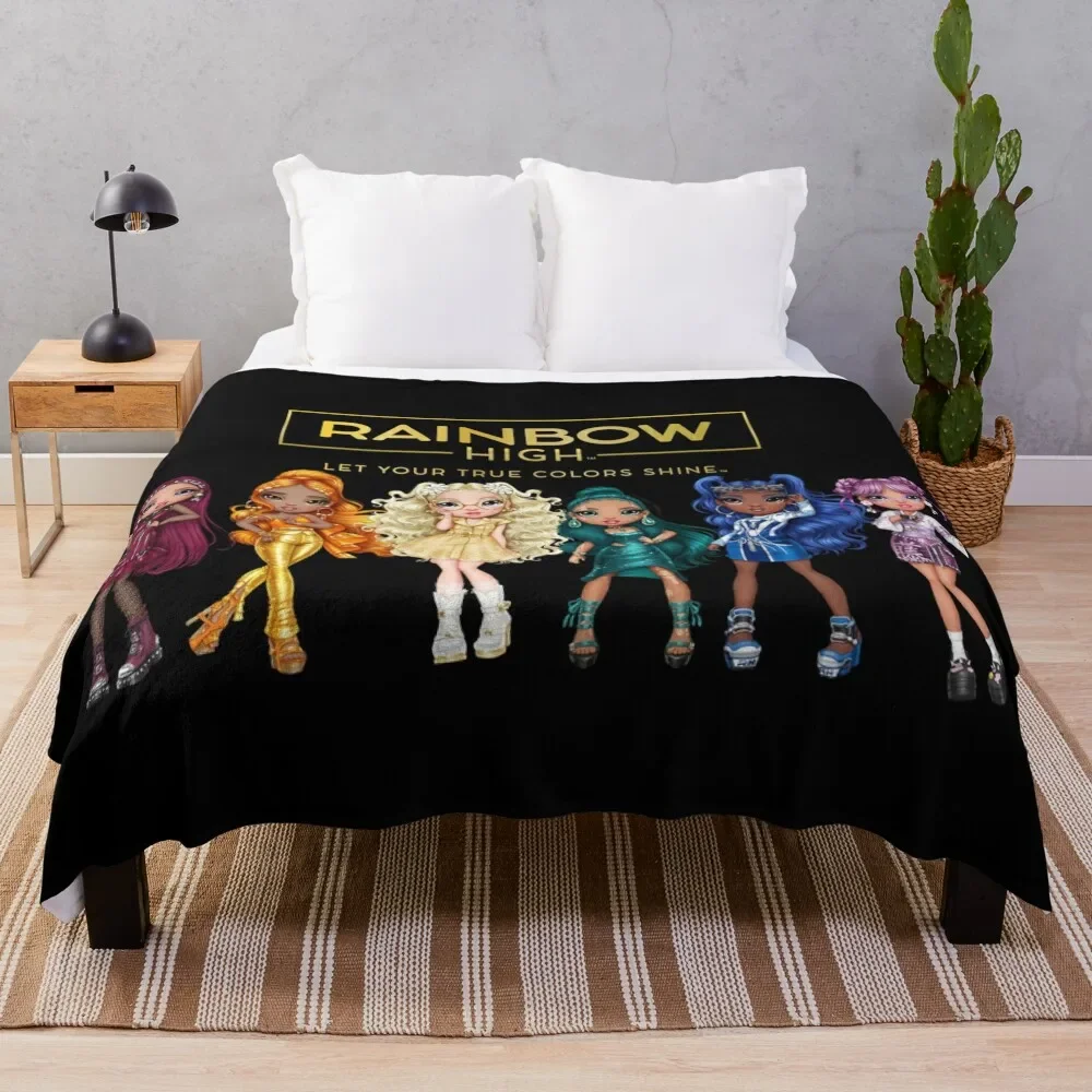 

Rainbow High series 4 characters with logo Throw Blanket Thins Plush Sofas Blankets