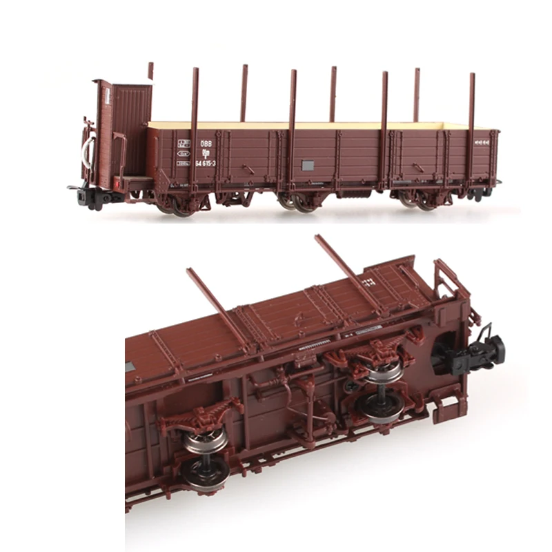 Train Model 1:87 HO Freight Carriage Series - 3-axle Low Cable Car with Observation Deck B Dark Red Freight Carriage