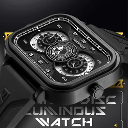 New Arrival Unique Men Watch Casual Rectangular Design Case Quartz Wristwatch Top Quality Silicone Strap Waterproof Black Clock