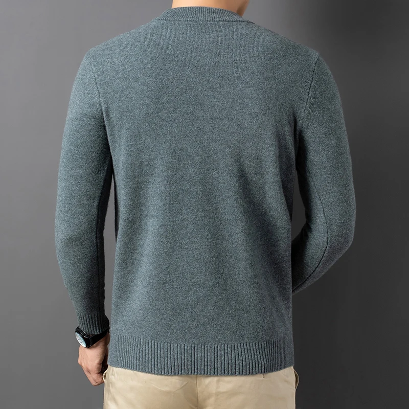 round Neck Men's Sweater Fashion Thick 100% Pure Wool Autumn and