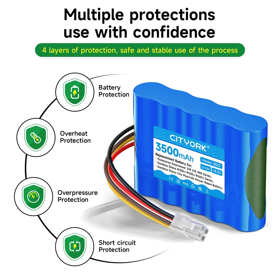 Shentec Li-ION 18.5V 3500mAh Batterie Compatibles Gardena Sileno R100Li, R130Li, R160Li