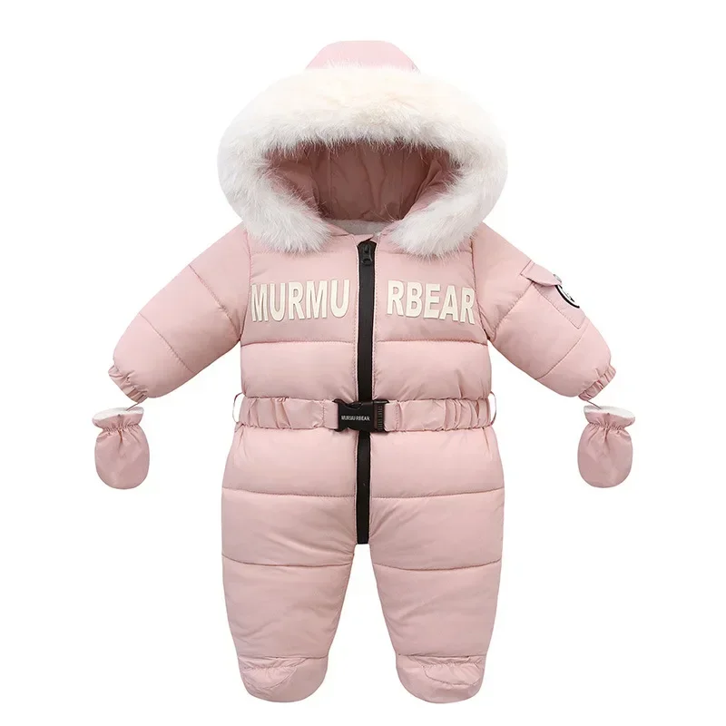 Russian Winter Jumpsuit For Kids Plus Velvet Hooded Newborn Baby Romper 0-2 Years Infant Girl Winter Overalls Baby Snowwear
