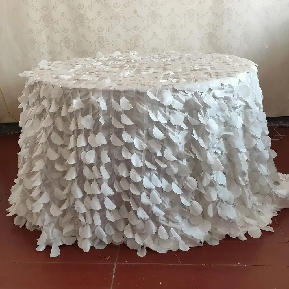 

Solid White Sewing Embroidered Wedding Banquet Tablecloth High-end Luxury weding Party Table Cover Hotel Decoration Table Cloth