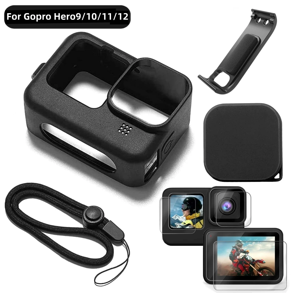 Silicone Case For GoPro Hero 11 10 9 Black Tempered Glass Screen Protector Protective Film Lens Cap Cover for Go Pro Accessories