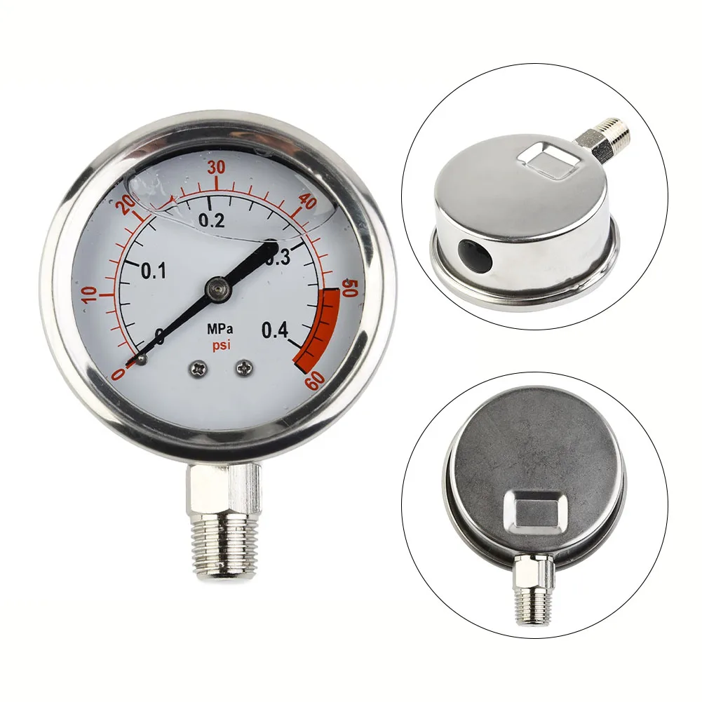 

2-1/2" Dial Liquid Filled Pressure Gauge PSI/MPA 304 Stainless Steel Case 1/4"NPT Lower Mount Pipe Installation