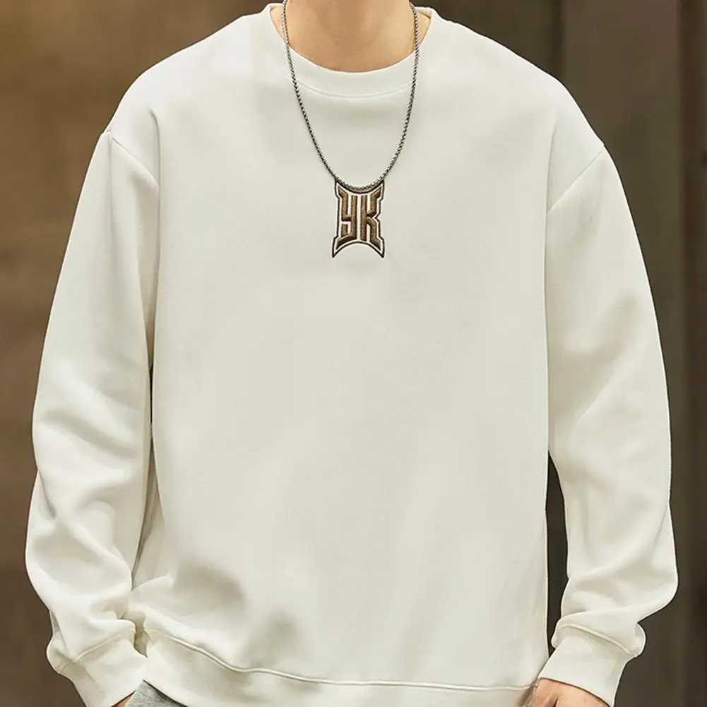

Men Pullover Sweatshirt Men's Crew Neck Sweatshirt with Long Sleeve Solid Color Pullover Embroidery Detail Warm Casual for Men