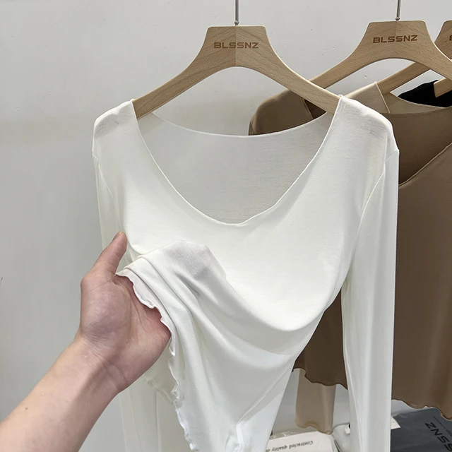 Spring Skinny Cotton Inner T-shirt Women Fashion Long-sleeve U