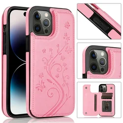 Elegant Butterfly Embossed Leather Wallet Case with Magnetic Closure for iPhone 8 7 SE3 SE2 (Pink)