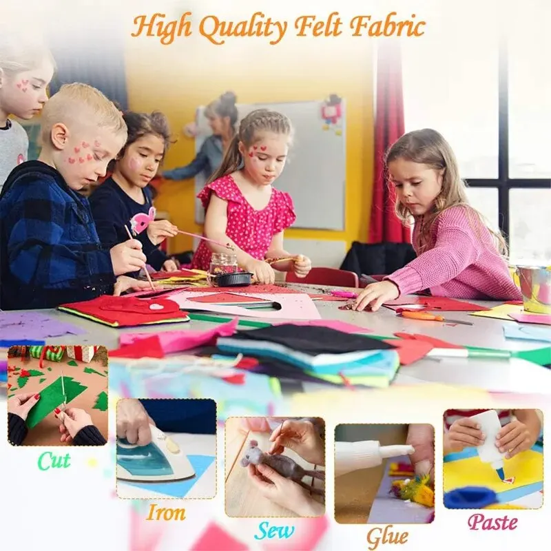 Non Woven Felt Fabric Sheet Assorted Color Squares 40Pcs For Kids DIY Sewing Crafts Patchwork School Project Decoration