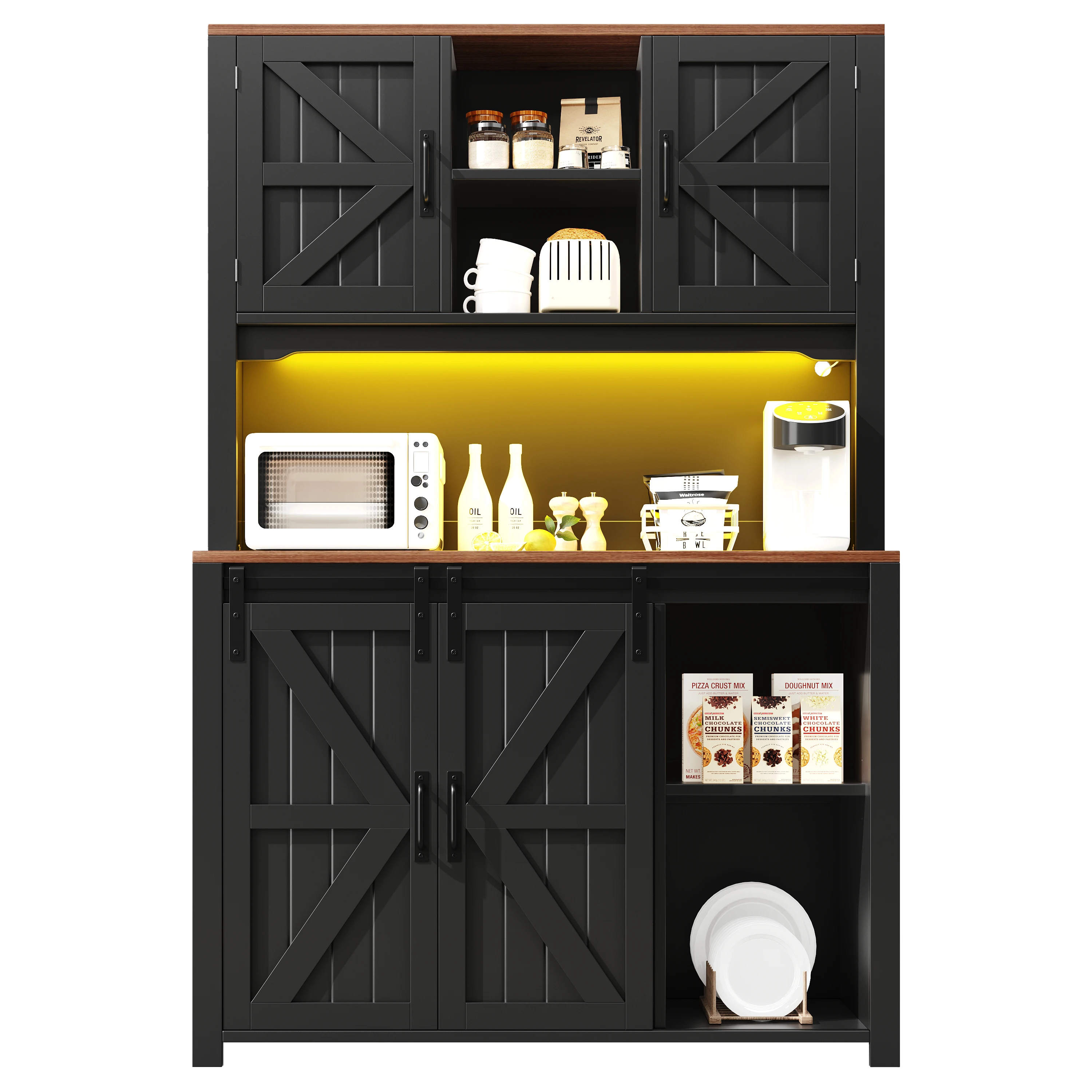 Küchenschränke (115 × 40 × 174,7 cm), hohe Küchensideboards, Sideboards, Küchenschränke mit Schiebetüren und LED-Beleuchtung – Detail 17