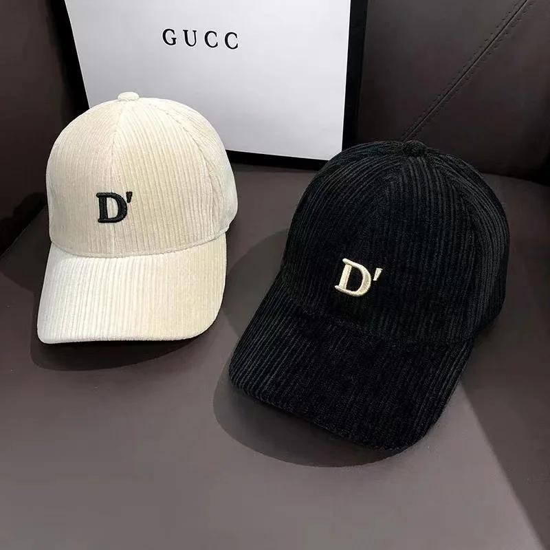 Hoogwaardige dames baseballpet van corduroy met borduursel, letter D, vrijetijdshoed, snapback petten, zonnehoed 2023 nieuw_voghion.com