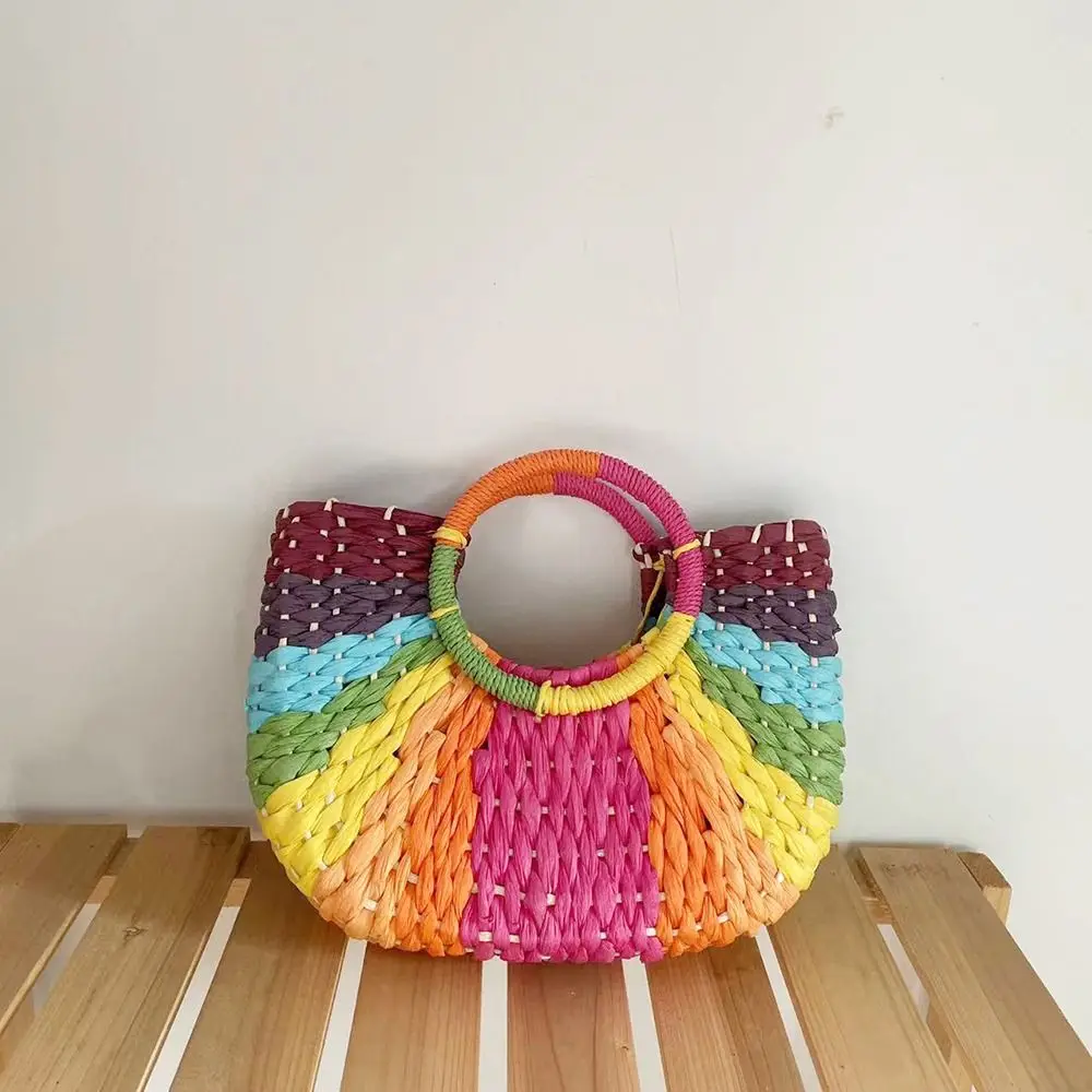 

Handmade Straw Handbag Trendy Simple Large Capacity Shoppoing Bag Multicolor Bohemia Style Weaving Bag Leisure Travel