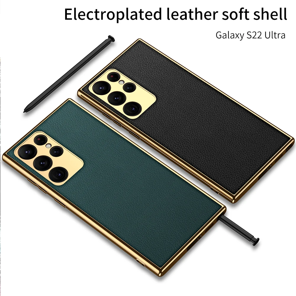 

GKK Luxury Plain Leather Cover For Samsung Galaxy S22 Plus Ultra Case Electroplating Soft Edge Cover For Samsung S22 Plus Ultra